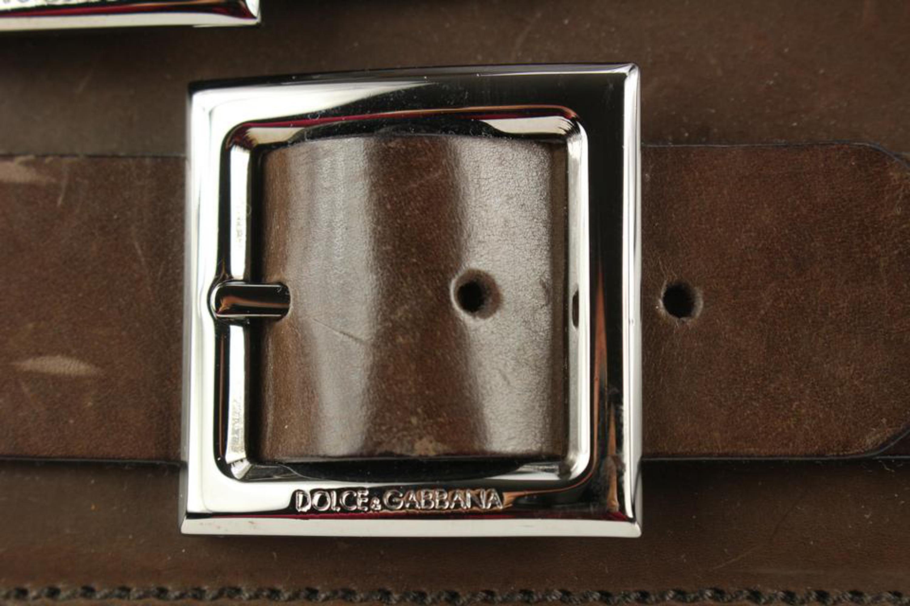 Dolce & Gabbana Brown Leather Belt Buckle Motif Top Handle Satchel Bag 4DG111 For Sale 6