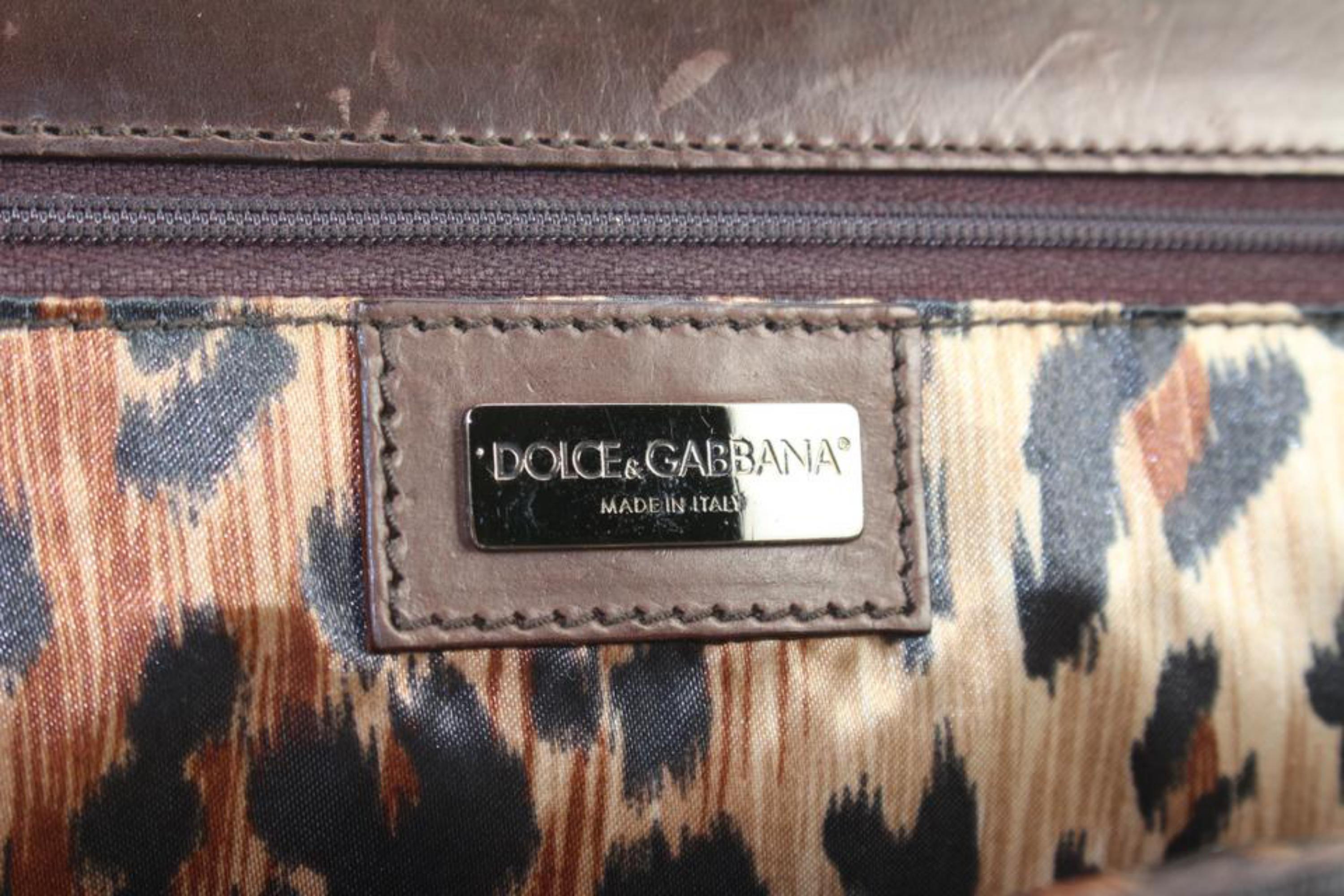 Noir Dolce & Gabbana Brown Leather Belt Buckle Motif Top Handle Satchel Bag 4DG111 en vente