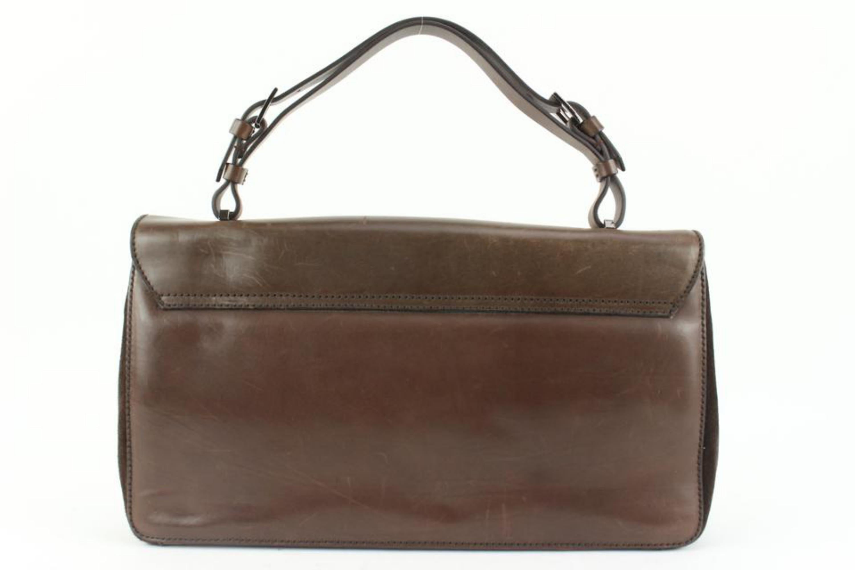 Dolce & Gabbana Brown Leather Belt Buckle Motif Top Handle Satchel Bag 4DG111 en vente 1