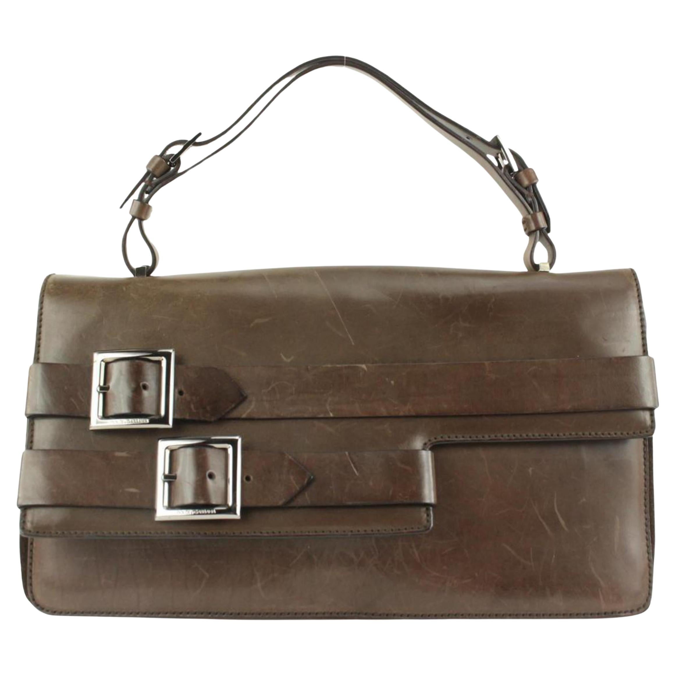 Dolce & Gabbana Brown Leather Belt Buckle Motif Top Handle Satchel Bag 4DG111 en vente