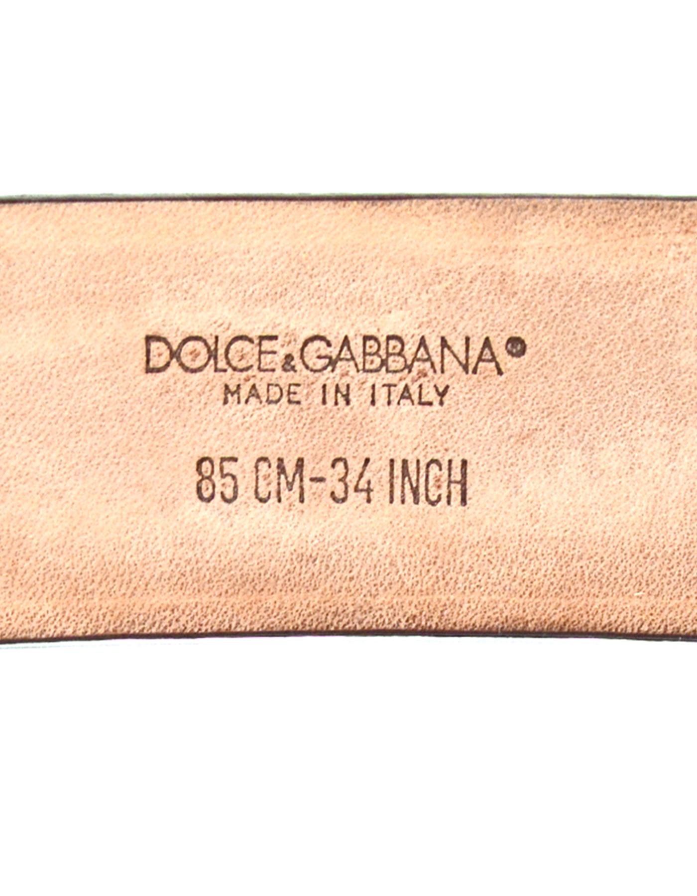 Dolce & Gabbana Brown Leather Belt W/ DG Logo Buckle Sz 85 1