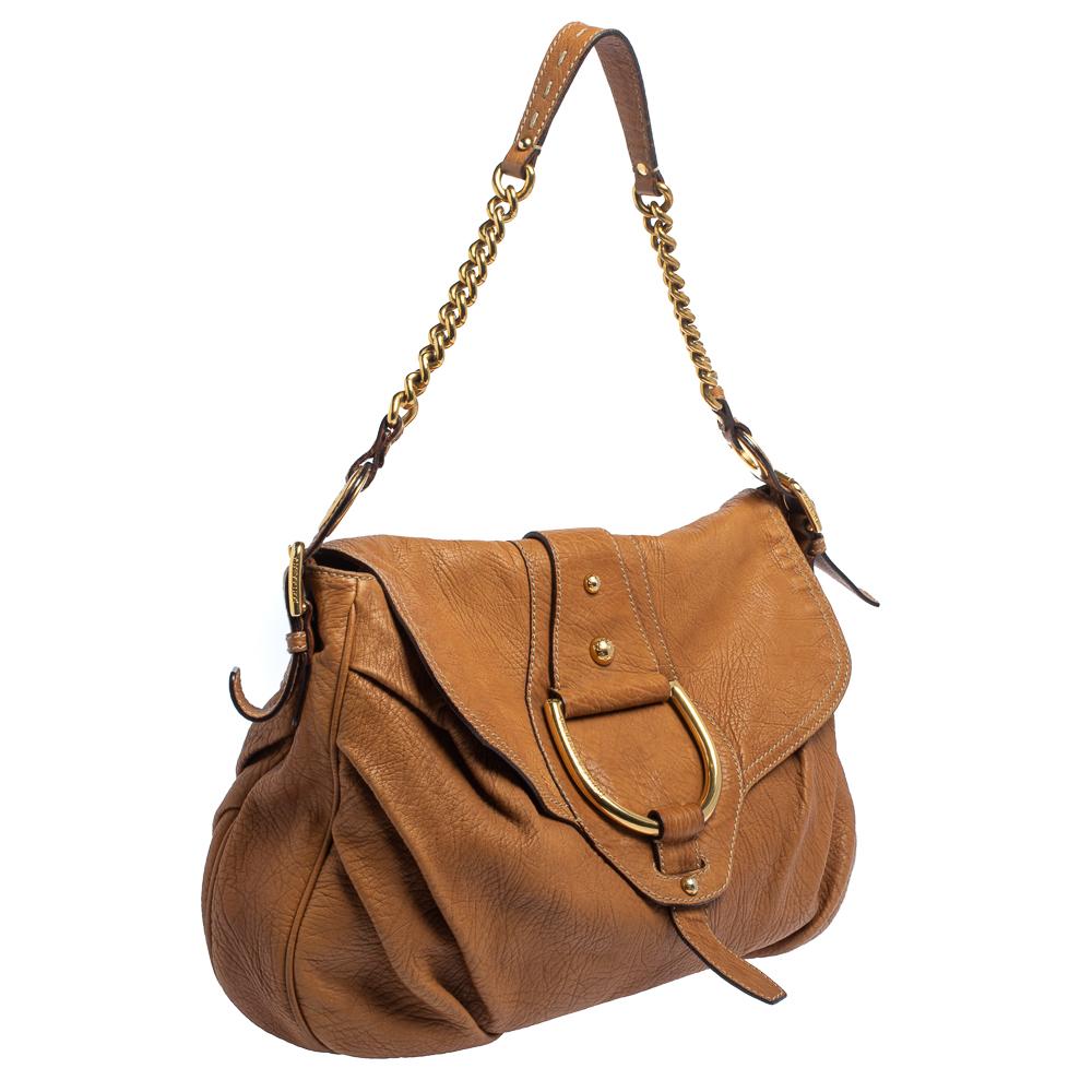 Dolce & Gabbana Brown Leather D-Ring Hobo In Good Condition For Sale In Dubai, Al Qouz 2
