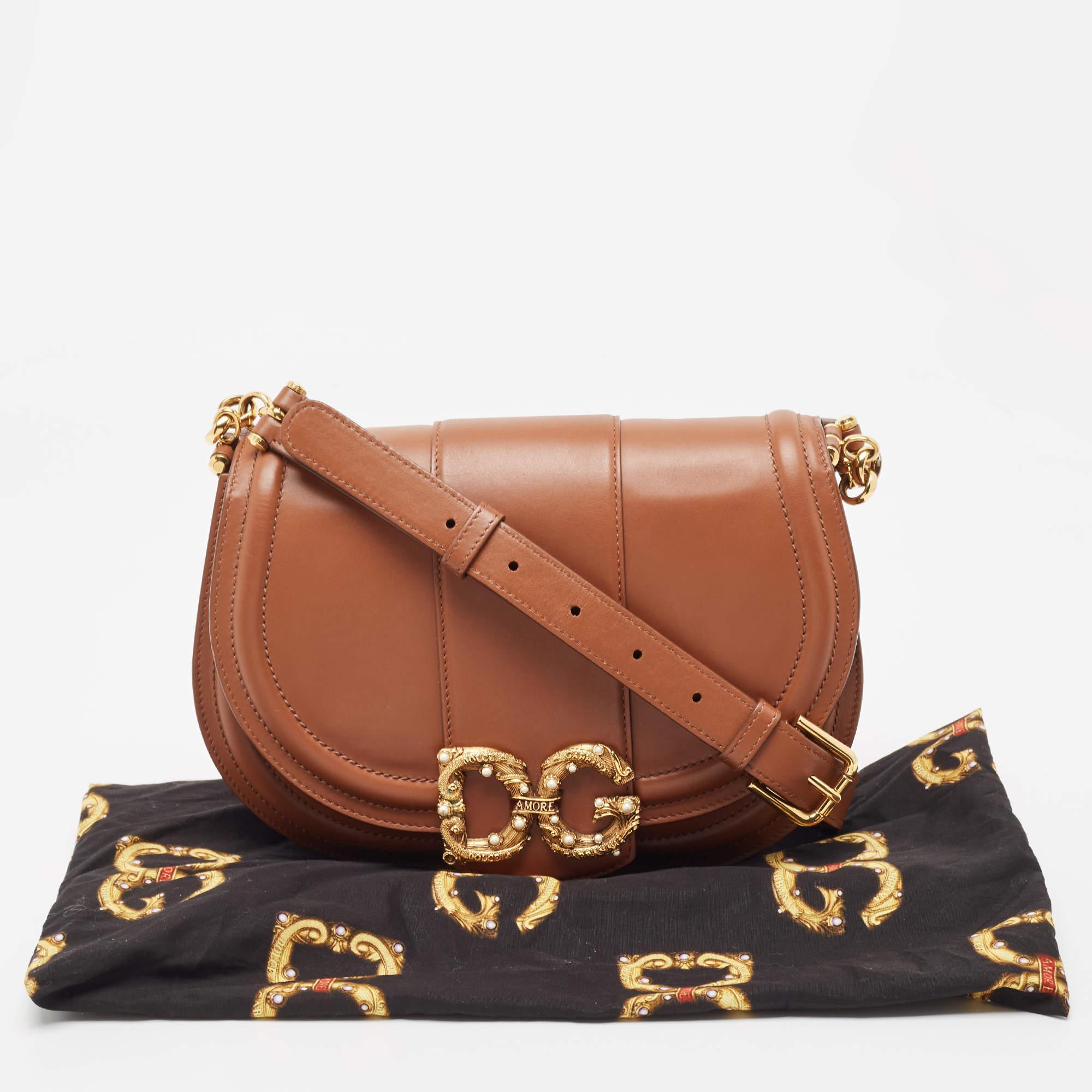 Women's Dolce & Gabbana Brown Leather DG Amore Shoulder Bag