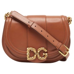 Dolce & Gabbana Brown Leather DG Amore Shoulder Bag