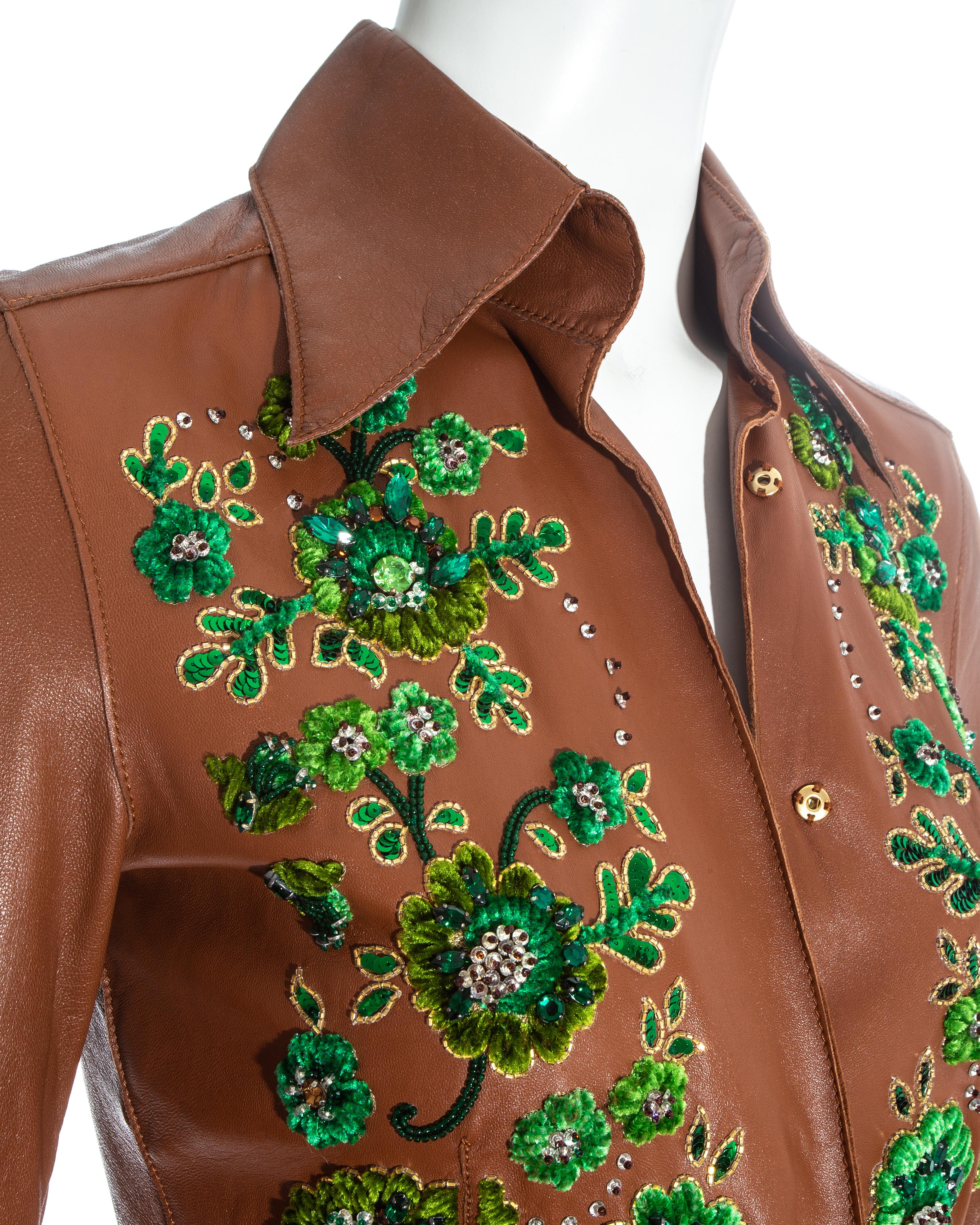 Brown Dolce & Gabbana brown leather embellished blouse, ss 2001 For Sale