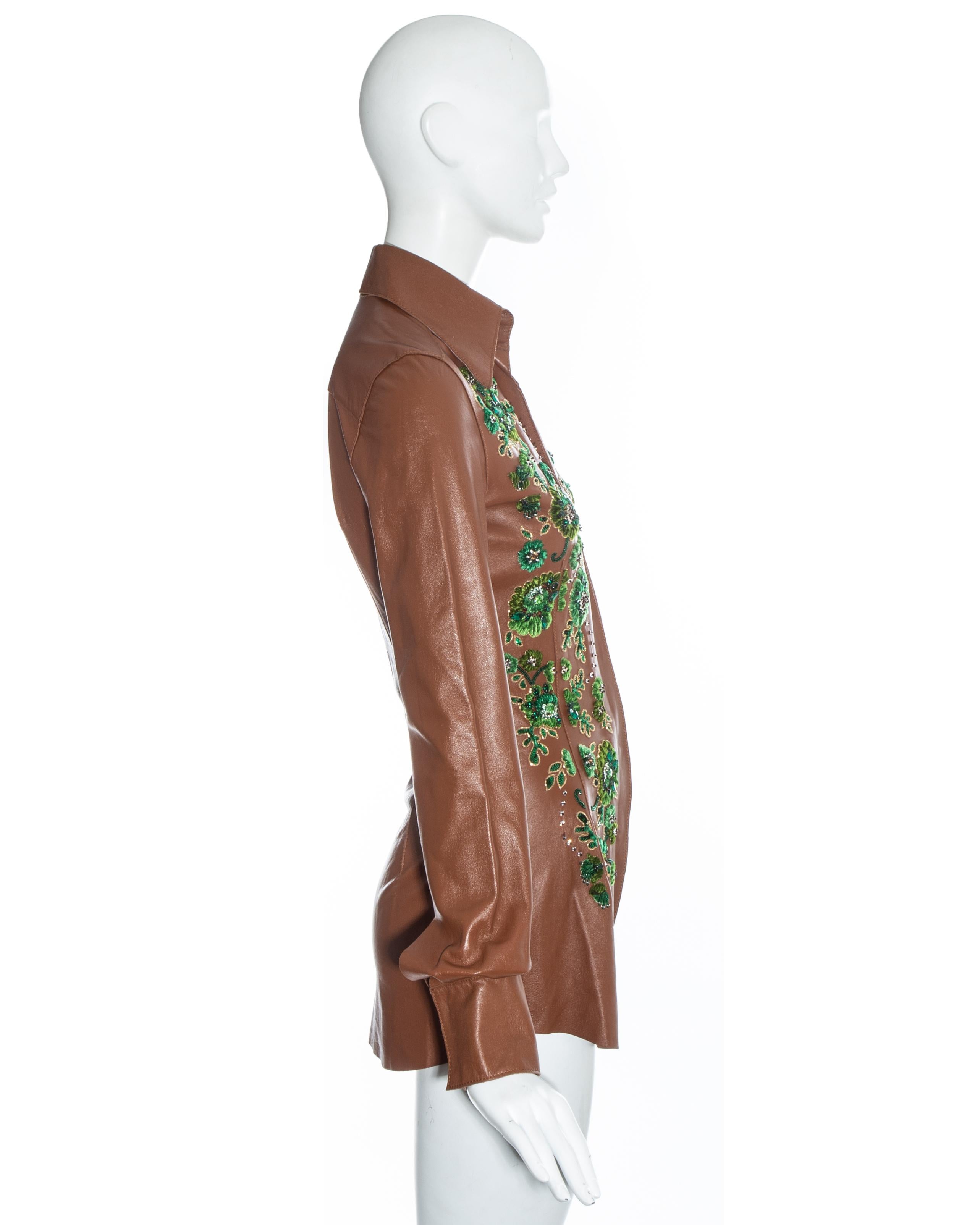 Dolce & Gabbana brown leather embellished blouse, ss 2001 In Excellent Condition For Sale In London, GB