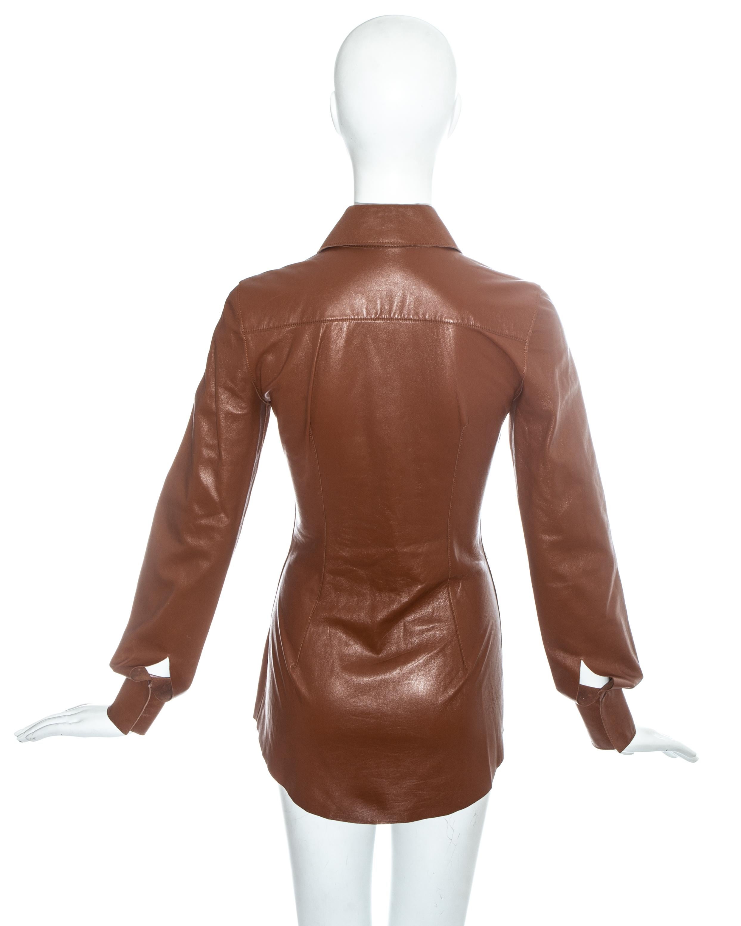Women's Dolce & Gabbana brown leather embellished blouse, ss 2001 For Sale