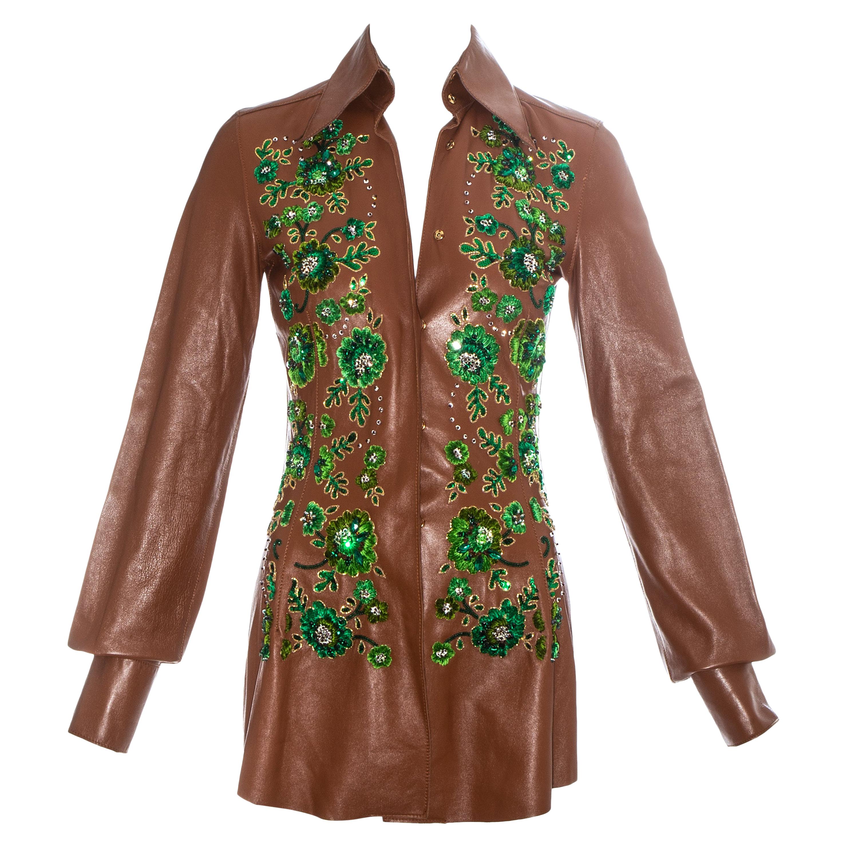 Dolce & Gabbana brown leather embellished blouse, ss 2001 For Sale