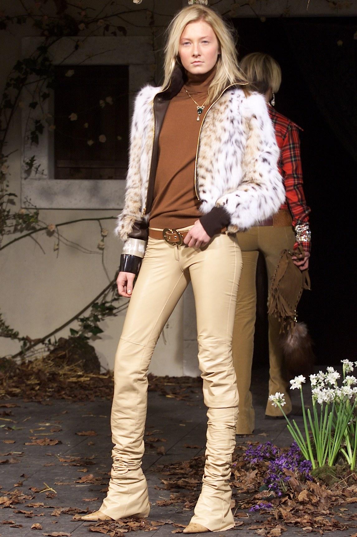 Dolce & Gabbana brown leather extra long skinny pants, fw 2001 2