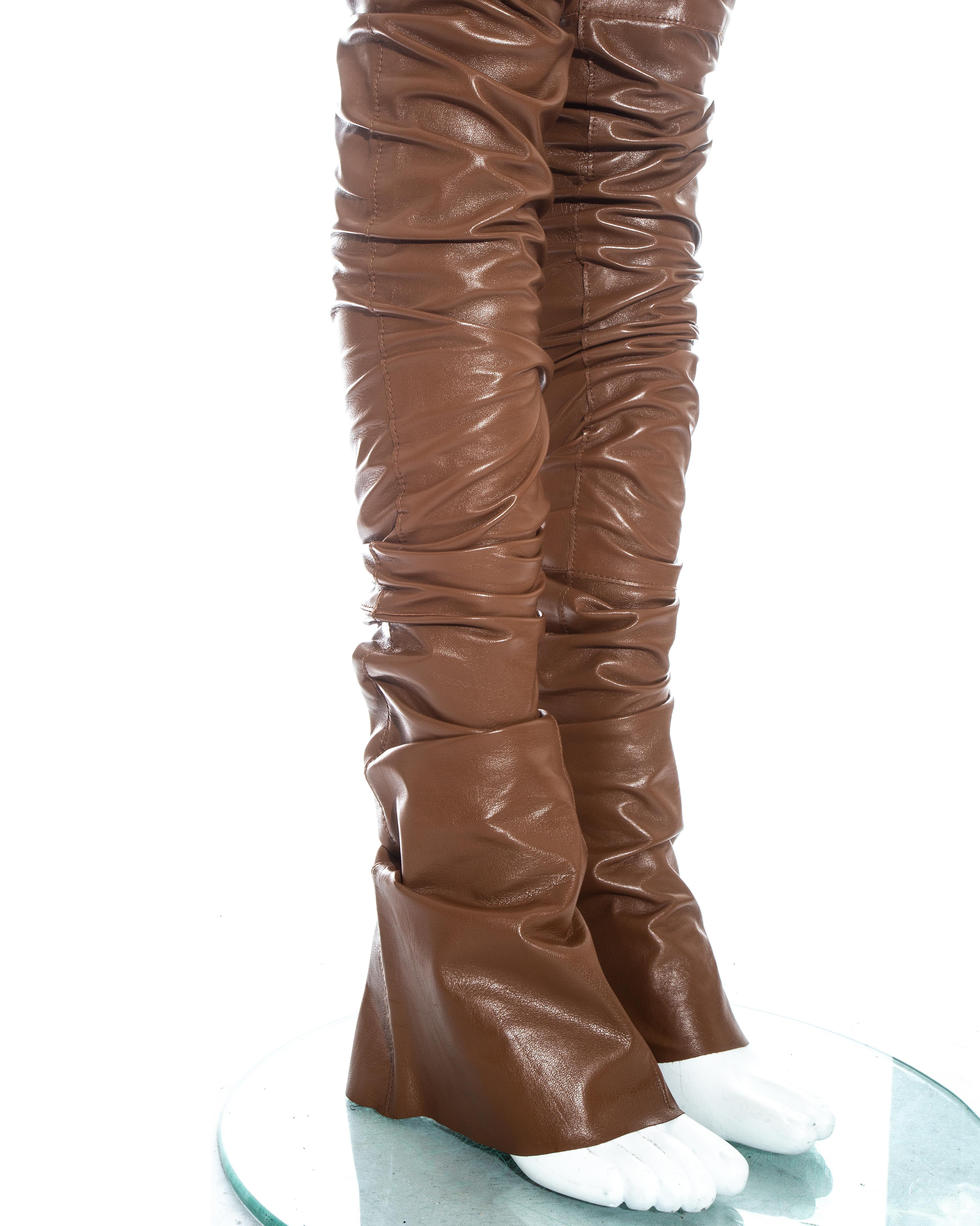 Dolce & Gabbana brown leather extra long skinny pants, fw 2001 In Excellent Condition In London, GB