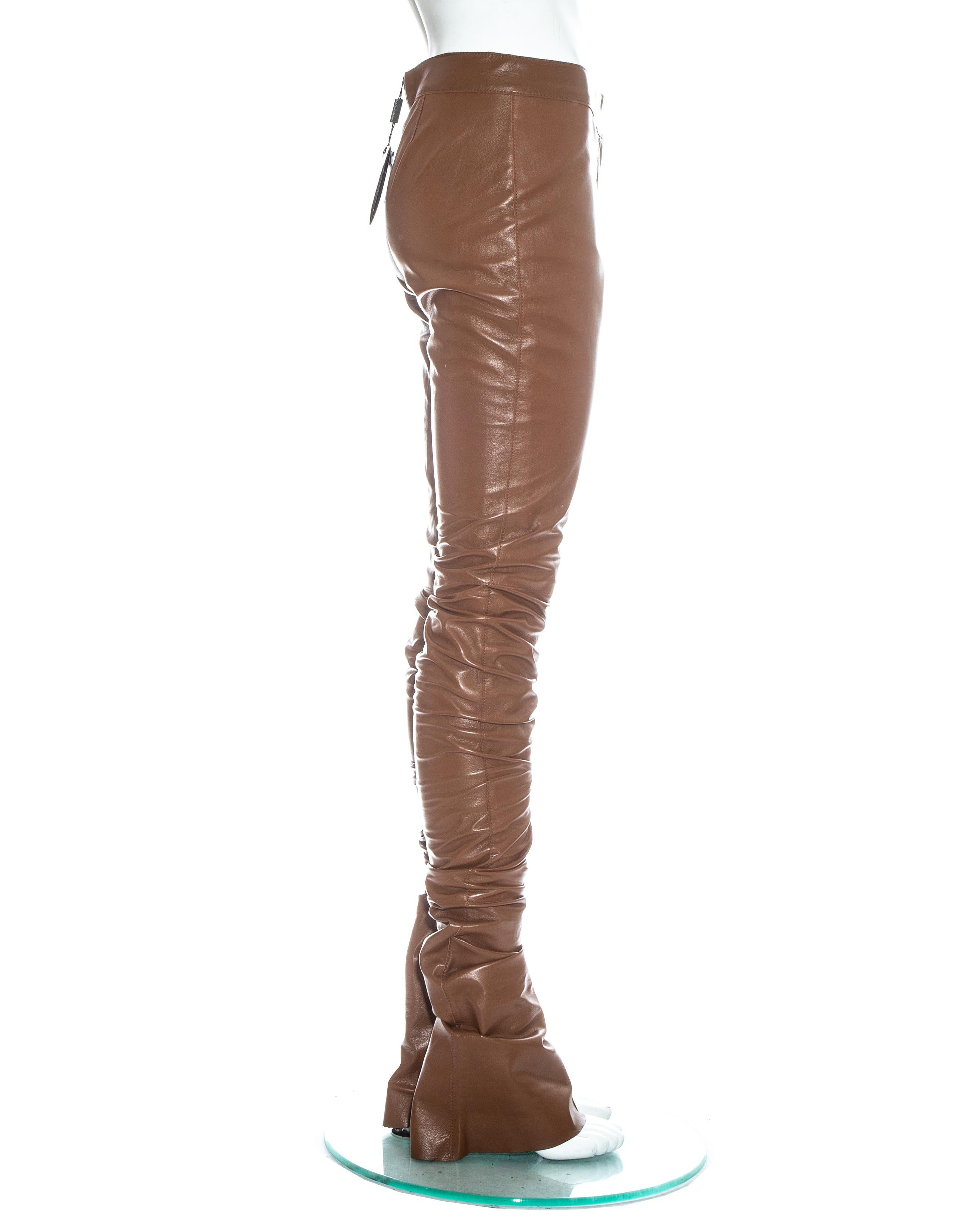 Women's Dolce & Gabbana brown leather extra long skinny pants, fw 2001