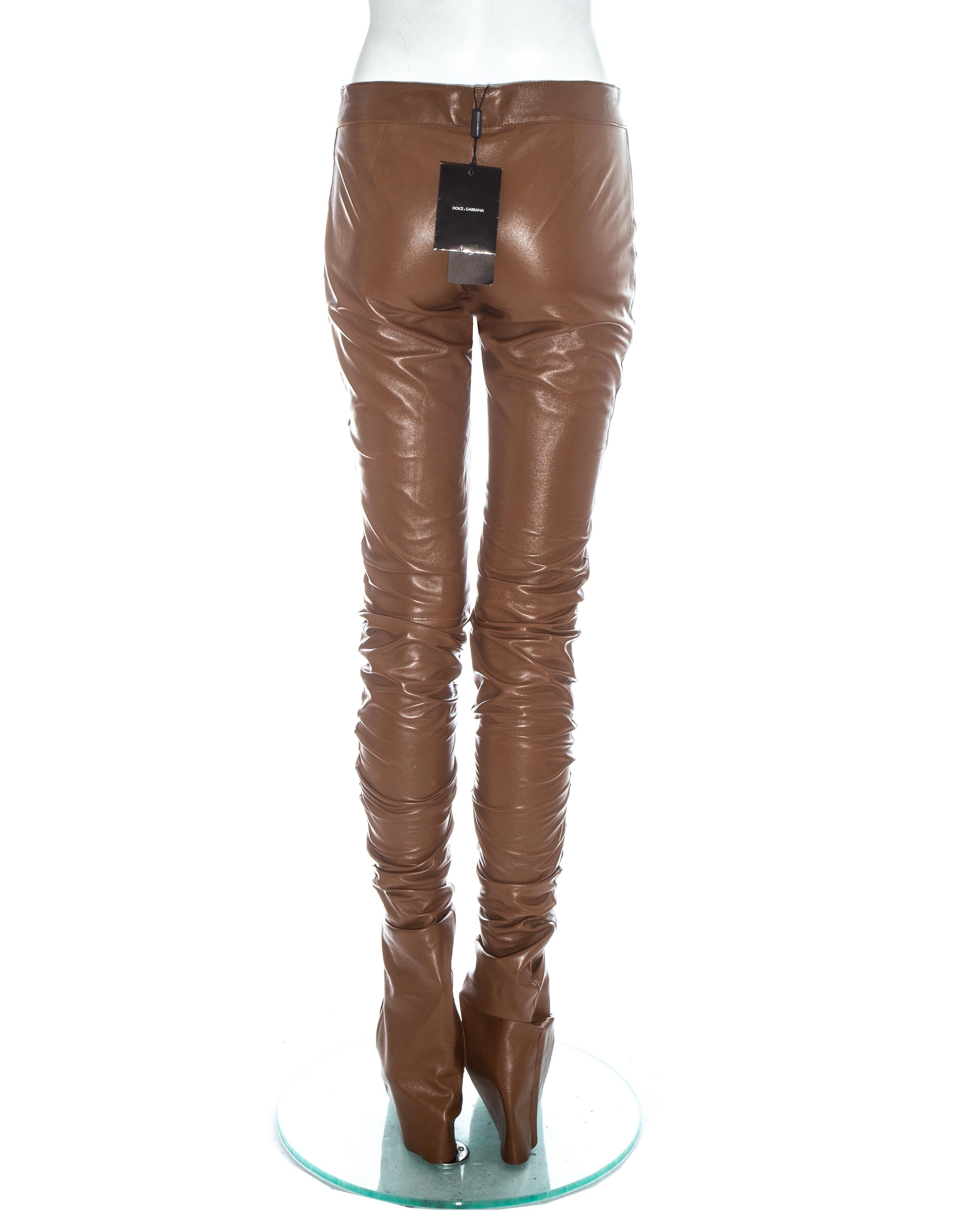 Dolce & Gabbana brown leather extra long skinny pants, fw 2001 1