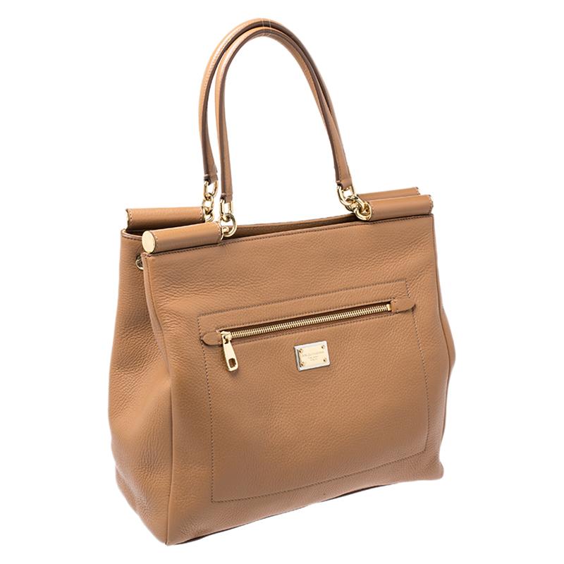 Women's Dolce & Gabbana Brown Leather Front Pocket Sicily Tote