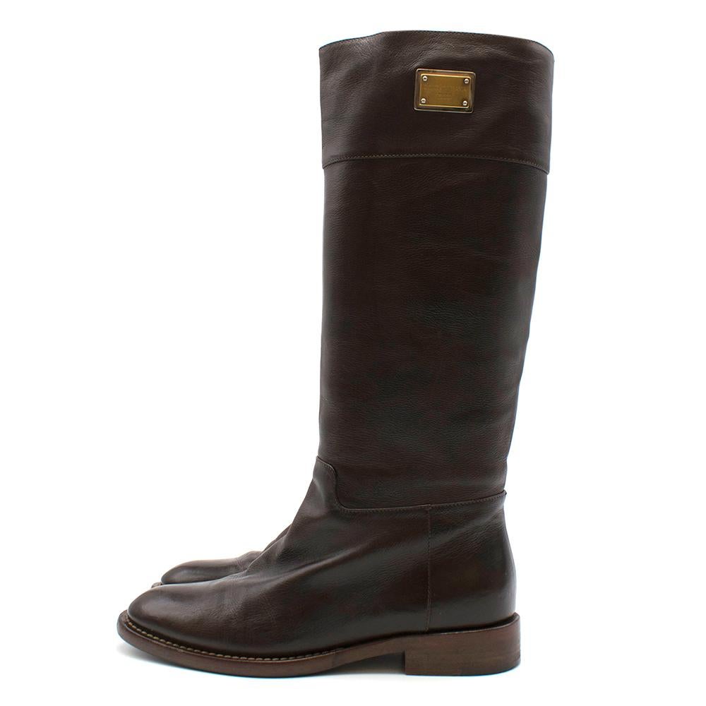 Dolce & Gabbana Brown Leather High Boots SIZE 37.5 In Good Condition In London, GB