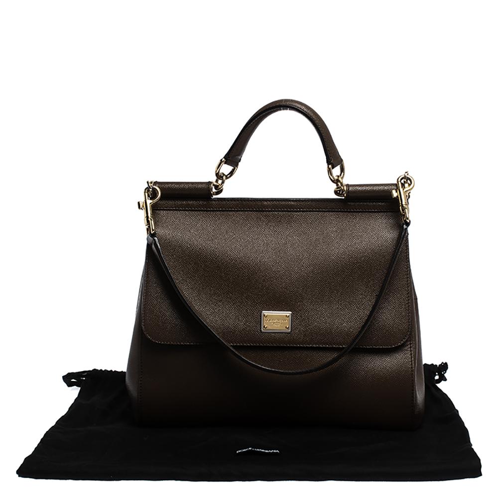 Dolce & Gabbana Brown Leather Large Miss Sicily Top Handle Bag 4