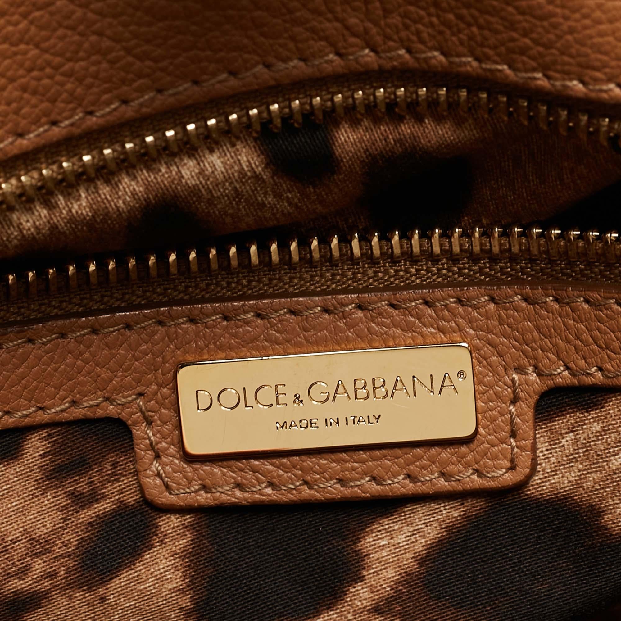 Dolce & Gabbana Brown Leather Large Miss Sicily Top Handle Bag For Sale 6