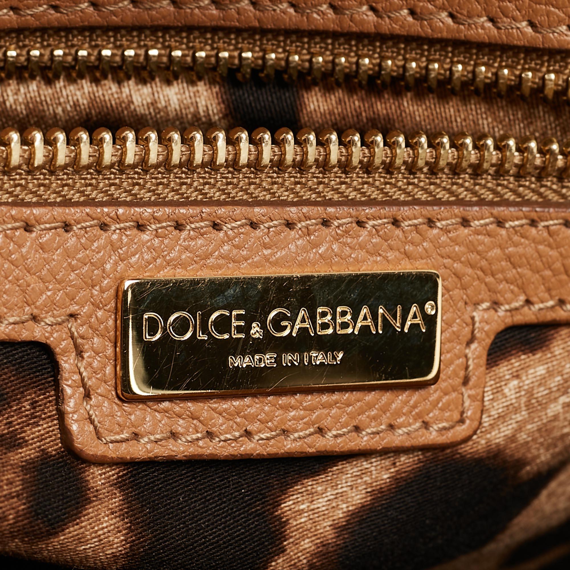 Dolce & Gabbana Brown Leather Large Miss Sicily Top Handle Bag For Sale 7