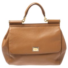 Dolce & Gabbana Brown Leather Large Miss Sicily Top Handle Bag
