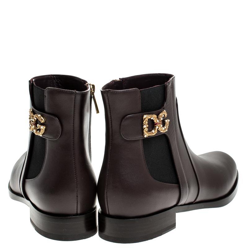Dolce & Gabbana Brown Leather Logo Detail Ankle Boots Size 39 1