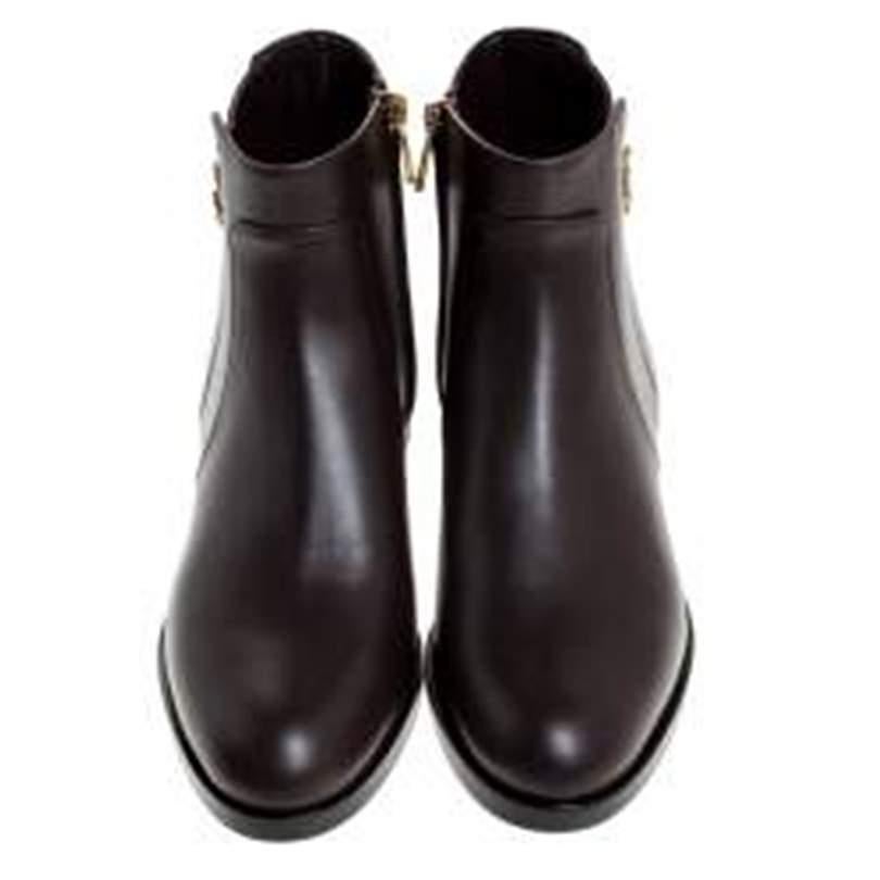 Black Dolce & Gabbana Brown Leather Logo Detail Ankle Boots Size 40
