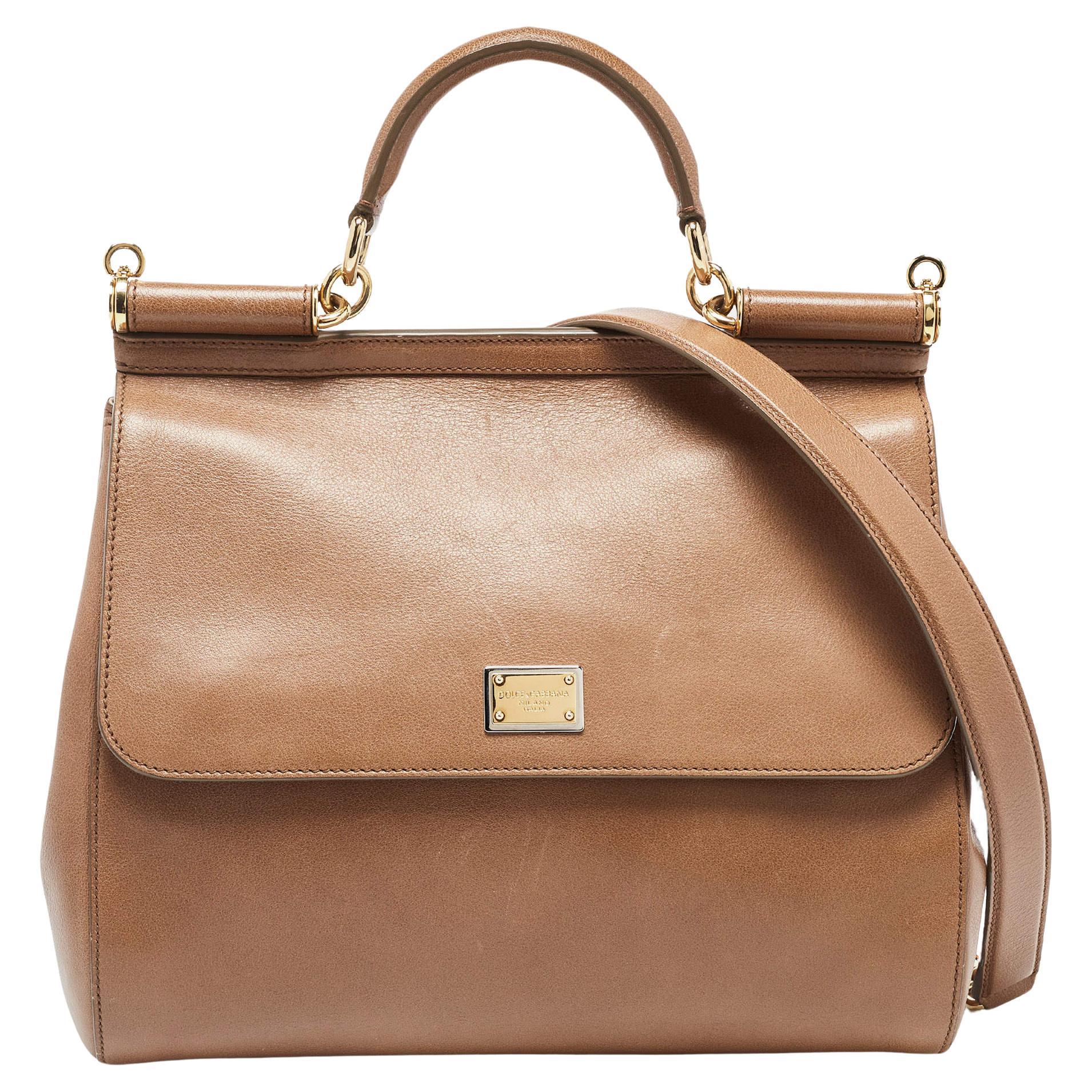 Dolce and Gabbana Brown Leather Medium Miss Sicily Satchel For Sale at  1stDibs