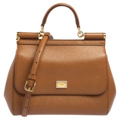 Dolce & Gabbana Brown Leather Medium Miss Sicily Top Handle Bag