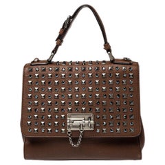 Dolce & Gabbana Brown Leather Medium Monica Studded Top Handle Bag