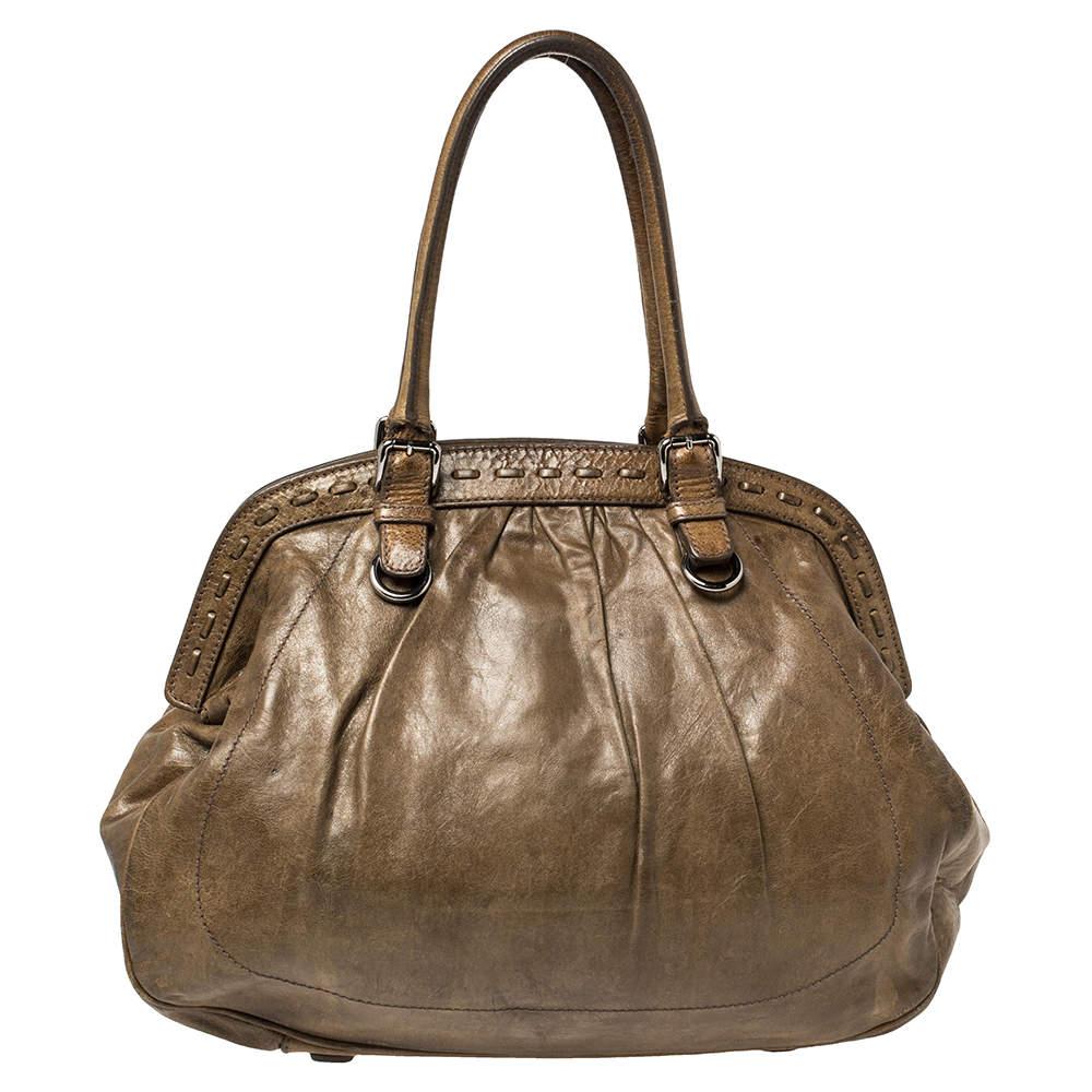 Women's Dolce & Gabbana Brown Leather Miss Romantique Frame Satchel