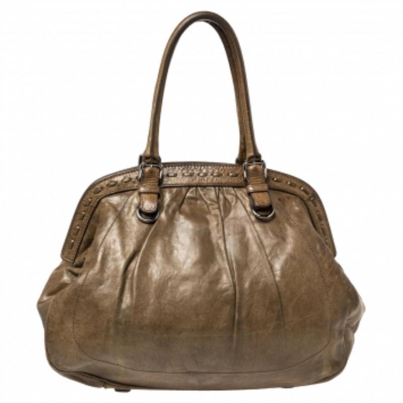 Women's Dolce & Gabbana Brown Leather Miss Romantique Frame Satchel For Sale