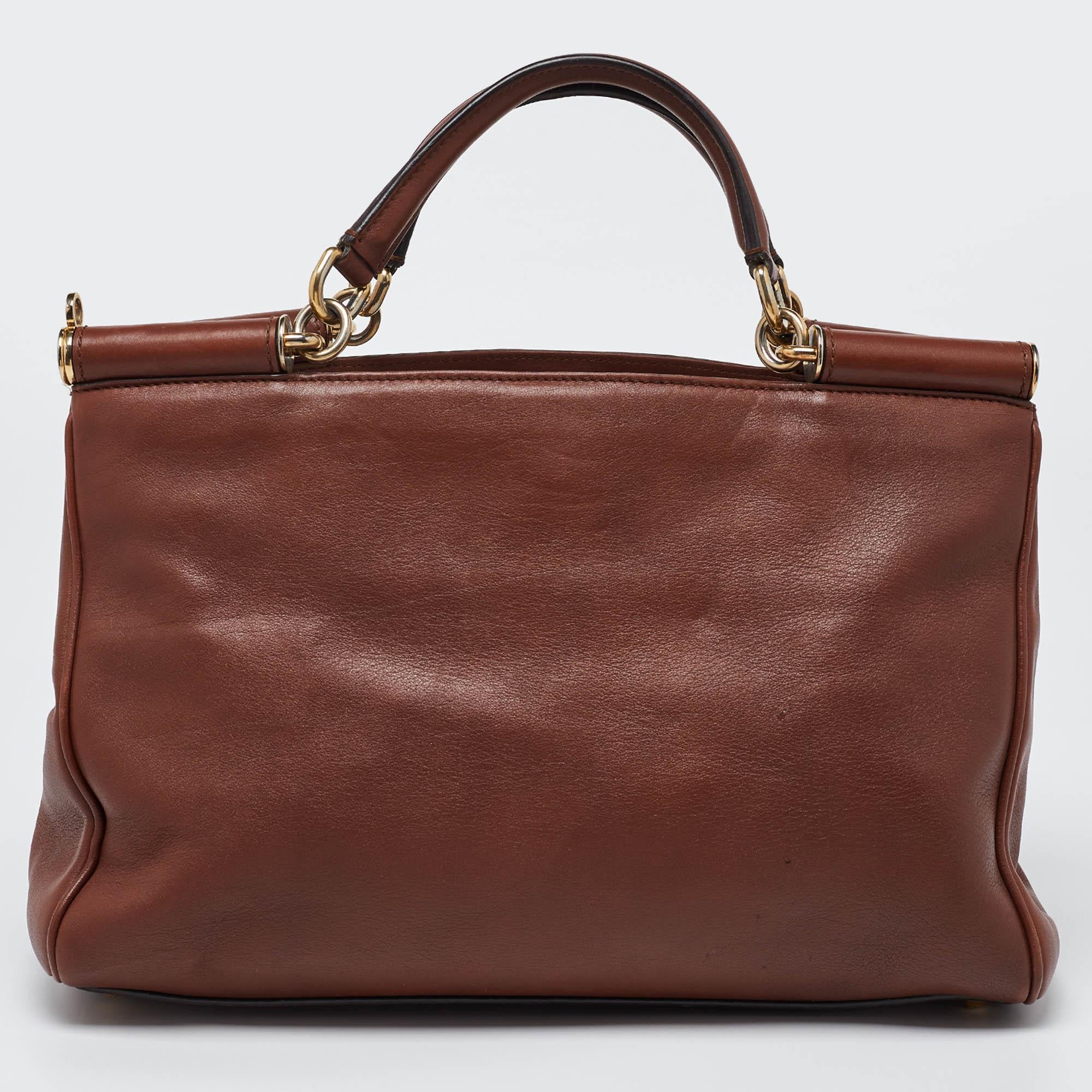 Women's Dolce & Gabbana Brown Leather Miss Sicily Tote