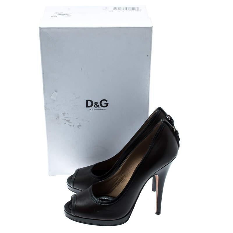 Dolce & Gabbana Brown Leather Peep Toe Pumps Size 40 For Sale 3