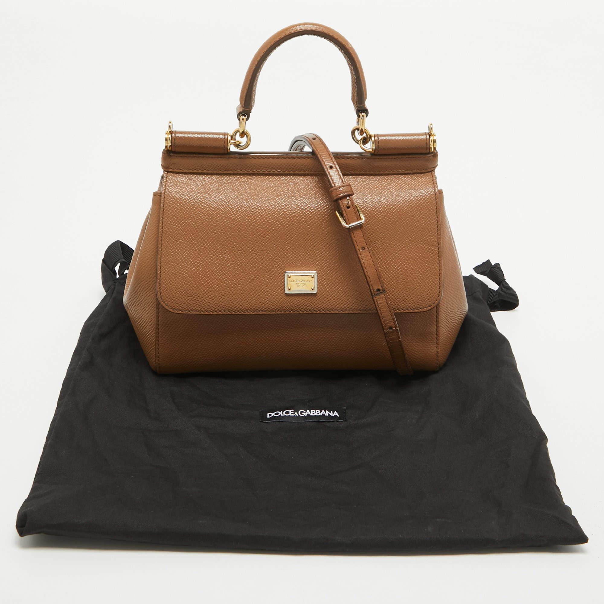 Dolce & Gabbana Brown Leather Small Miss Sicily Top Handle Bag 2