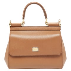 Dolce & Gabbana Brown Leather Small Miss Sicily Top Handle Bag