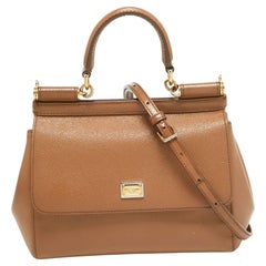 Dolce & Gabbana Brown Leather Small Miss Sicily Top Handle Bag