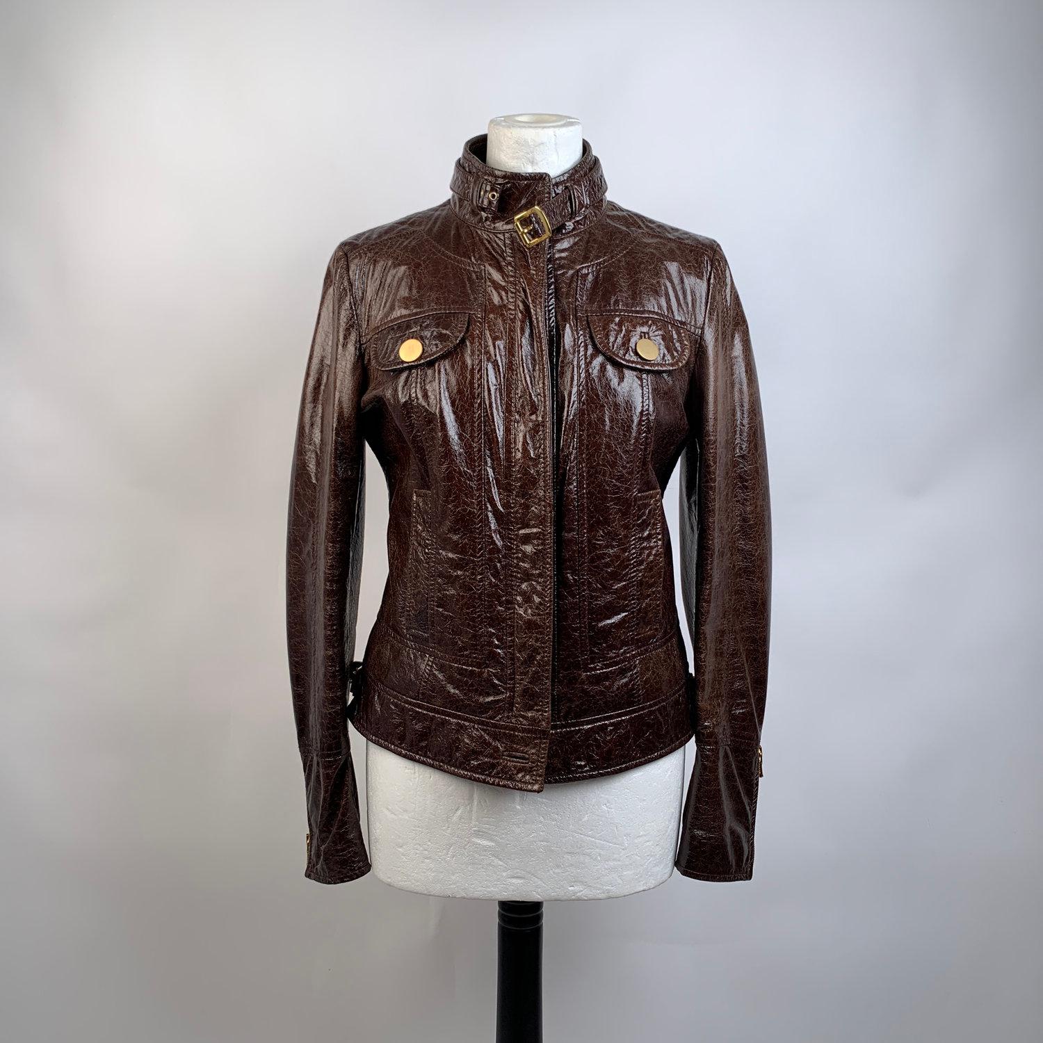 Black Dolce & Gabbana Brown Leather Zip Biker Style Jacket Size 42