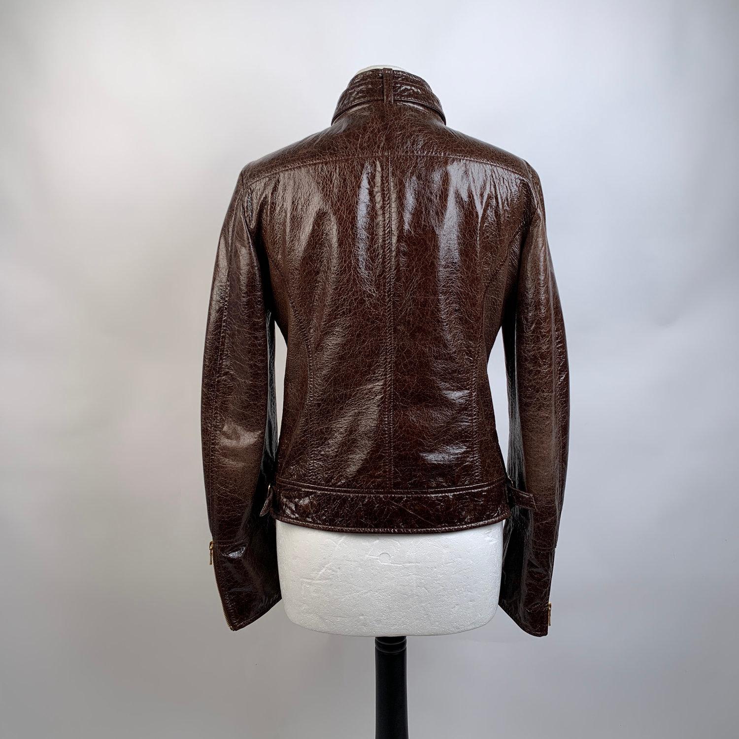 Dolce & Gabbana Brown Leather Zip Biker Style Jacket Size 42 In Excellent Condition In Rome, Rome
