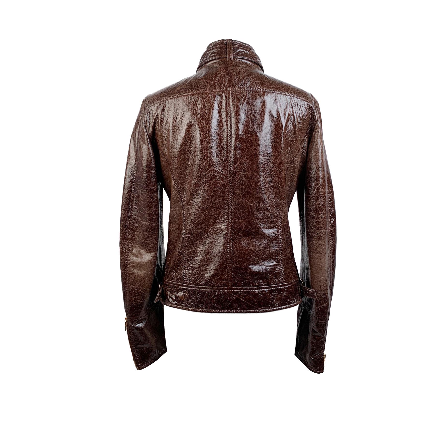 Women's Dolce & Gabbana Brown Leather Zip Biker Style Jacket Size 42