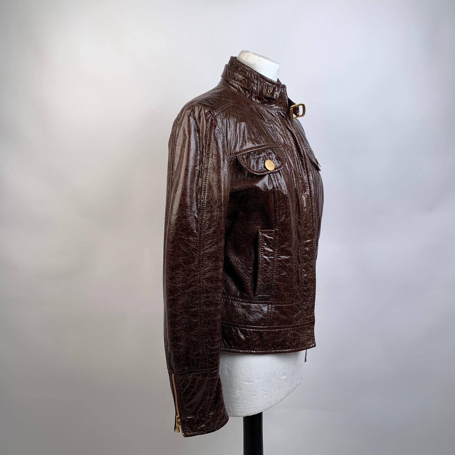 Dolce & Gabbana Brown Leather Zip Biker Style Jacket Size 42 1