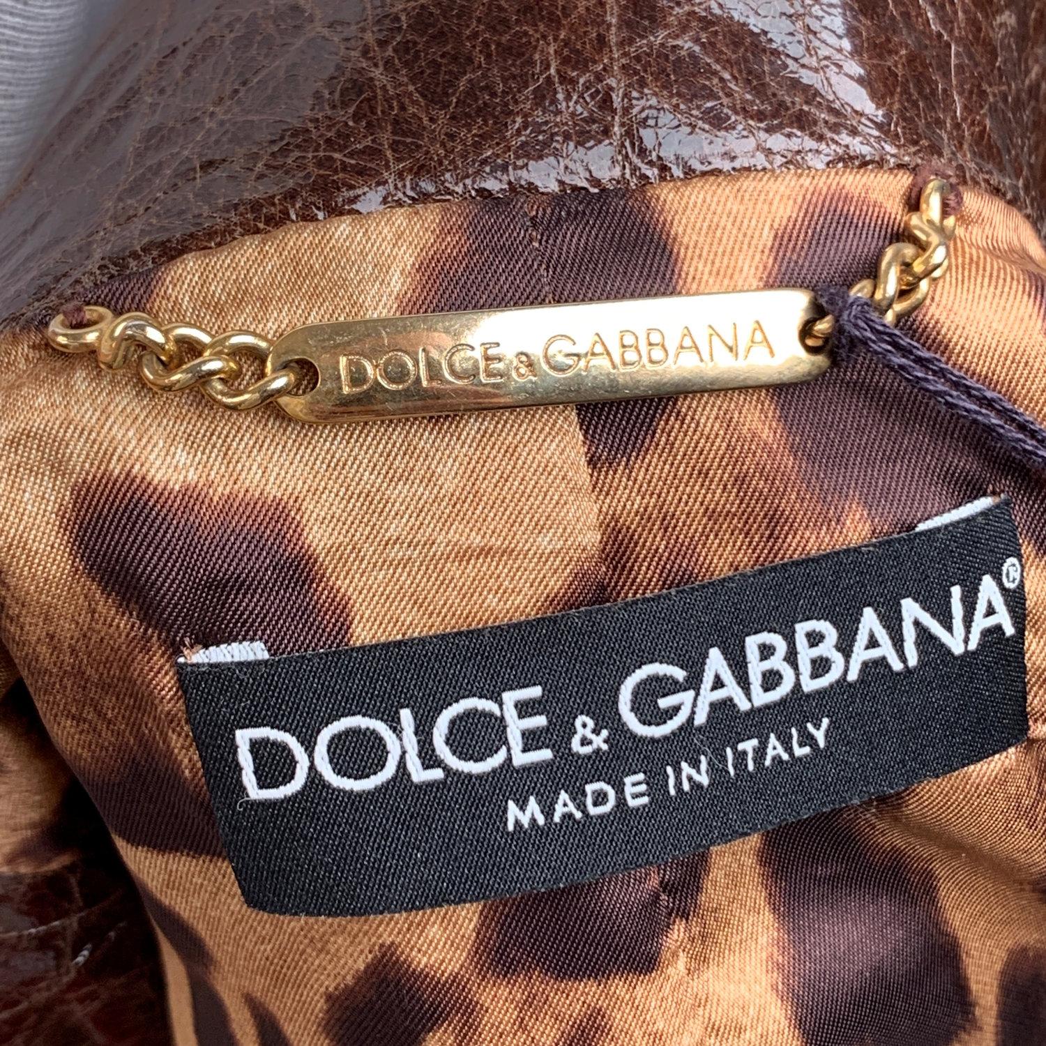 Dolce & Gabbana Brown Leather Zip Biker Style Jacket Size 42 3