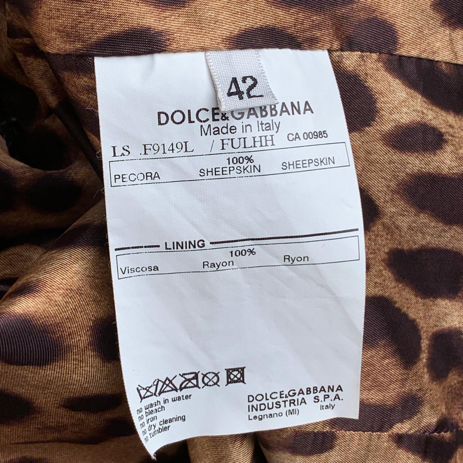 Dolce & Gabbana Brown Leather Zip Biker Style Jacket Size 42 4