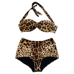 Dolce & Gabbana Brown Leopard Bikini Swimsuit Swimwear Beachwear High Waistline