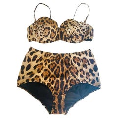 Dolce & Gabbana Brown Leopard Bikini Swimsuit Swimwear Beachwear High Waistline