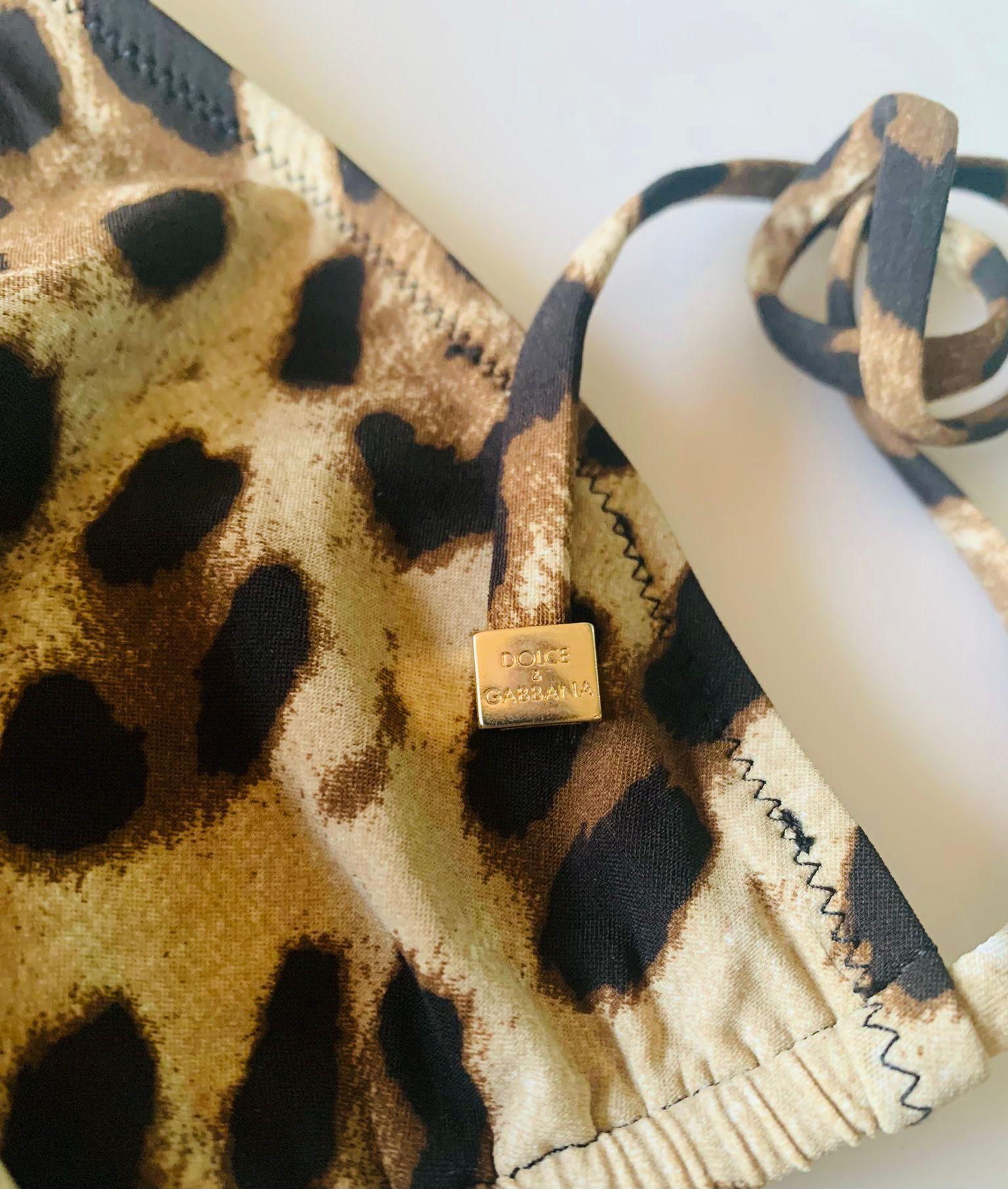 Black Dolce & Gabbana Brown Leopard Bikini Swimsuit Swimwear Beachwear Strings DG For Sale