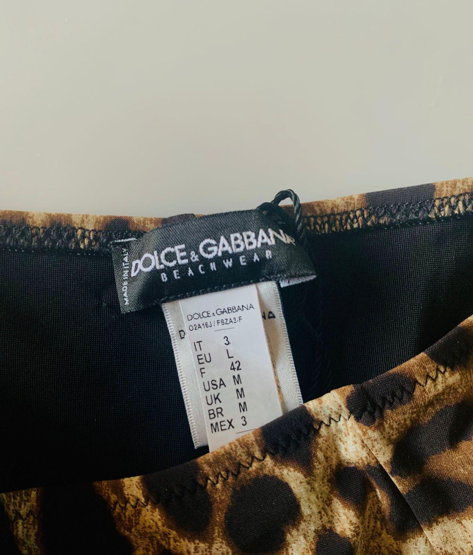 Women's Dolce & Gabbana Brown Leopard Bikini Swimsuit Swimwear Beachwear Strings DG For Sale
