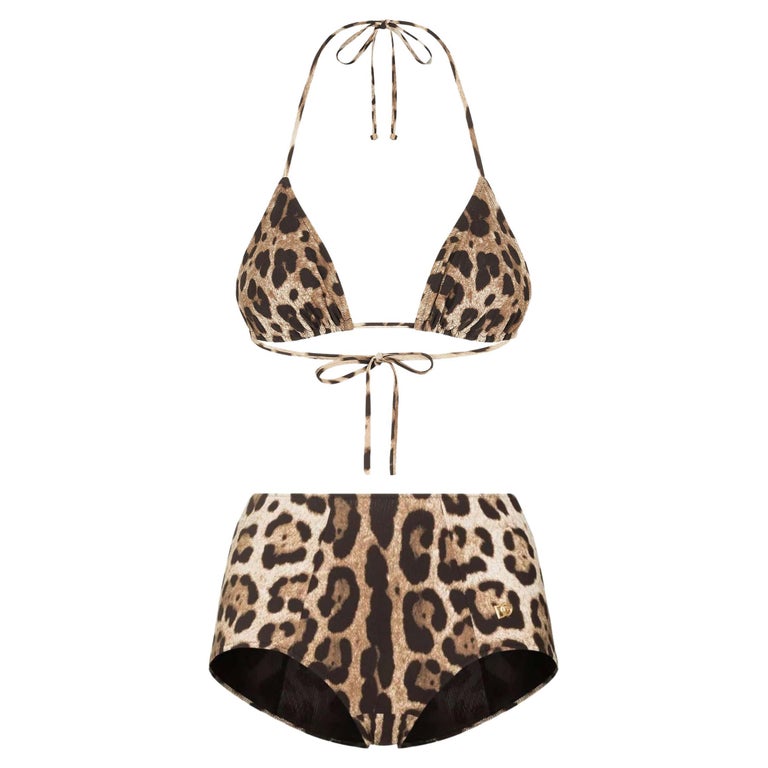 Dolce and Gabbana Brown Leopard Bikini Swimsuit Swimwear Beachwear
