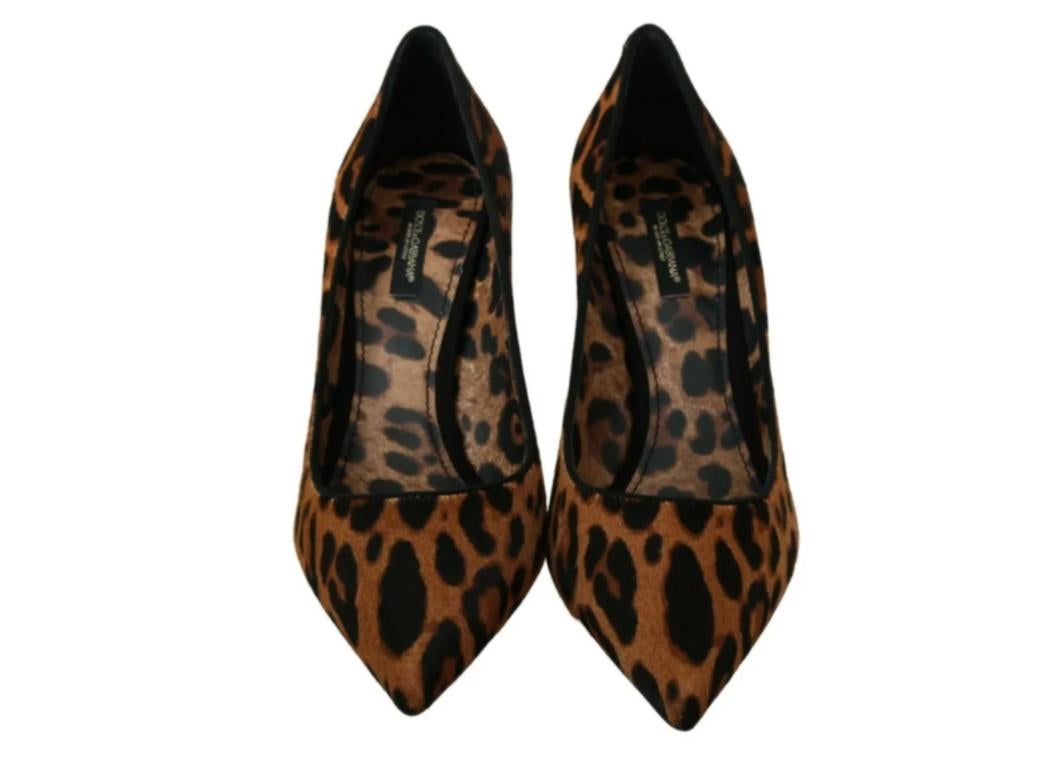 Black Dolce & Gabbana Brown Leopard High Heels Pumps Shoes Pony Hair Leather For Sale
