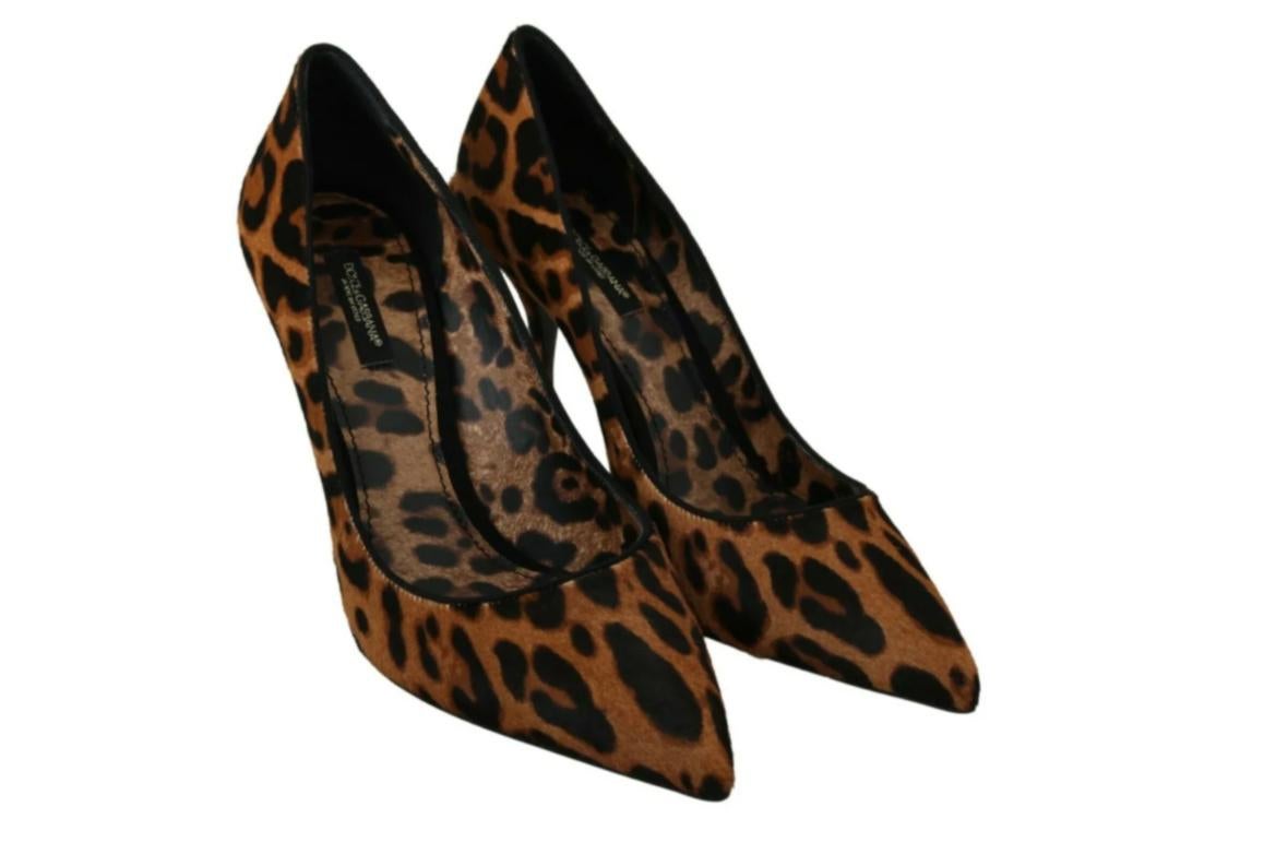 Dolce & Gabbana Brown Leopard High Heels Pumps Shoes Pony Hair Leather In New Condition For Sale In WELWYN, GB