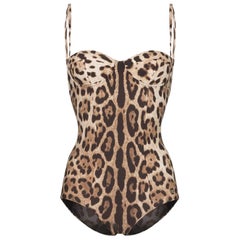 Dolce & Gabbana Brauner einteiliger Badeanzug mit Leopardenmuster und Bademode, Bikini