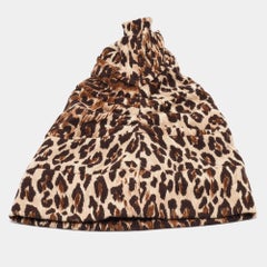 Dolce & Gabbana Brown Leopard Pattern Cashmere Tiered Beanie Hat Size 57