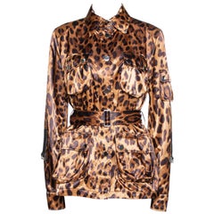 Dolce & Gabbana Brown Leopard Print Belted Jacket M